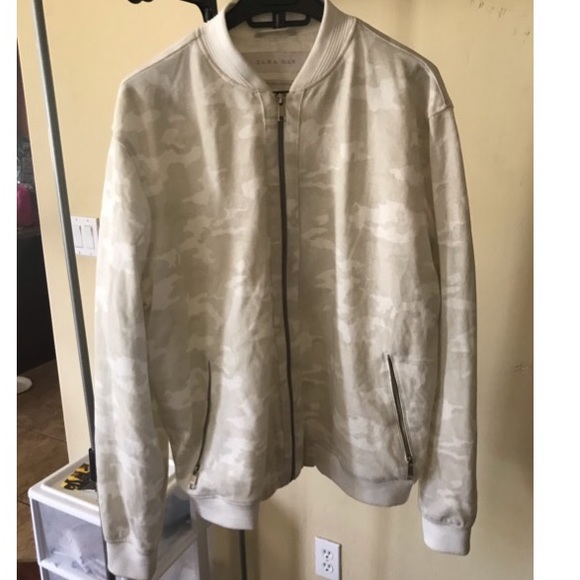 Zara Jackets & Coats Whitecreambeige Camo Light Letterman Jacket